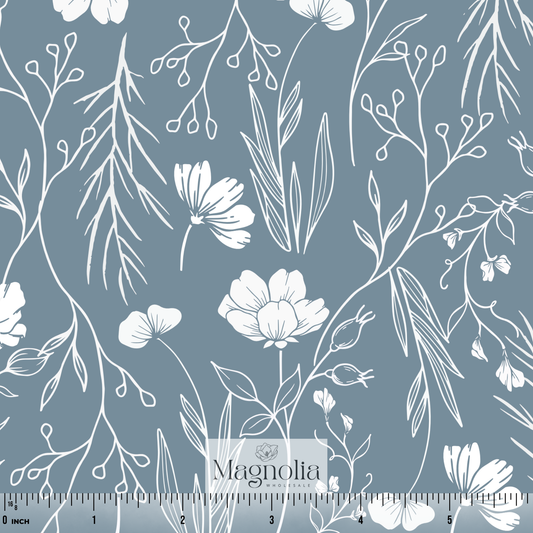 Subtle Petals Dusty Blue | Swiss Dot Knit