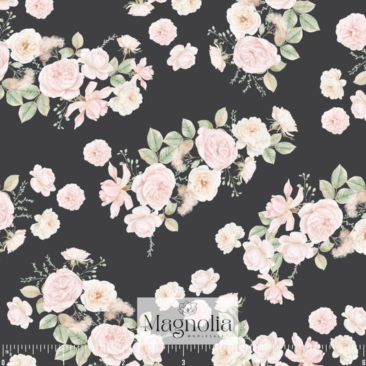 Blushing Garden Black | Poly Crepe
