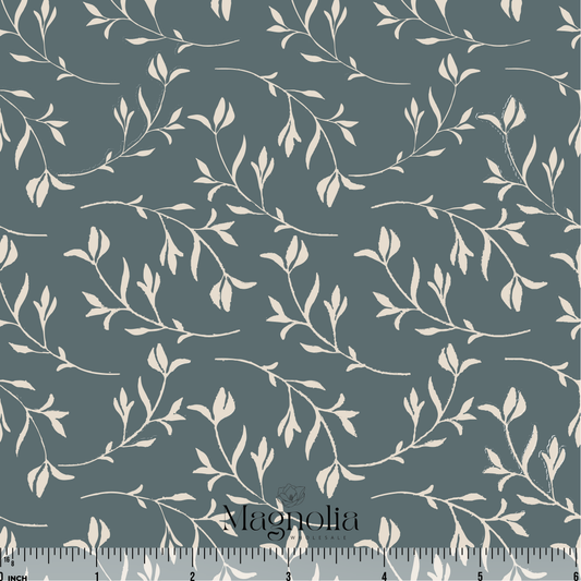 Ivory Vines Slate Blue | Swiss Dot Knit